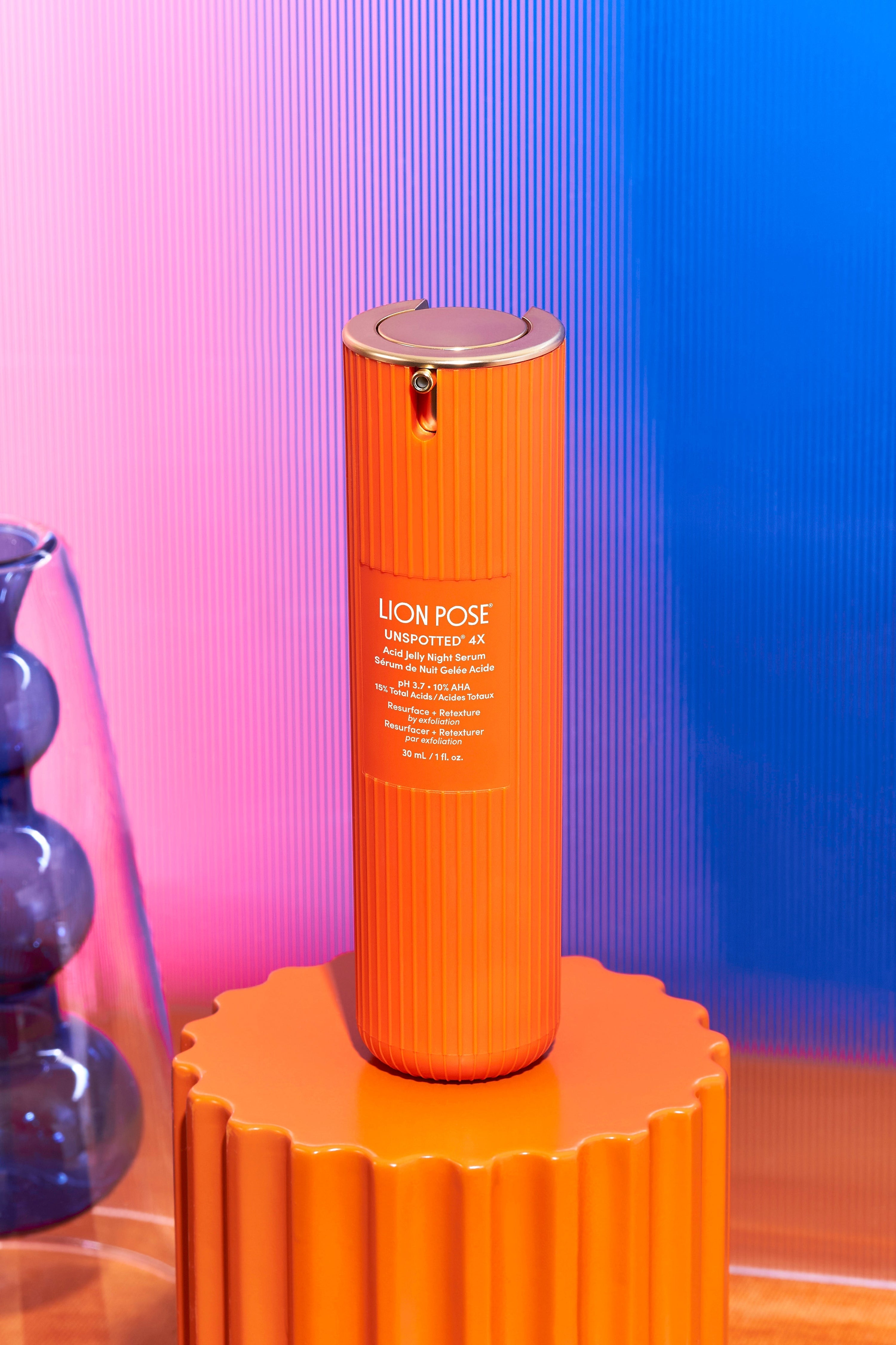 Lion Pose UNSPOTTED 4X Acid Jelly Night Serum displayed in a clean, modern skincare layout, showcasing a tranexamic acid serum designed to visibly reduce dark spots.